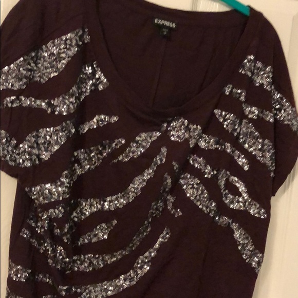 Express Sparkly Maroon and Silver Tee - Picture 4 of 5